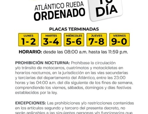 Tránsito del Atlántico implementará pico y placa unificado a partir de enero del 2026